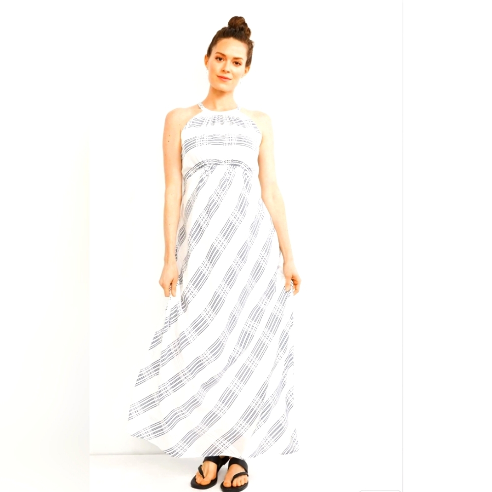A Pea In The Pod* Plaid* Maternity* Maxi Dress* Navy/White* Sz  M
